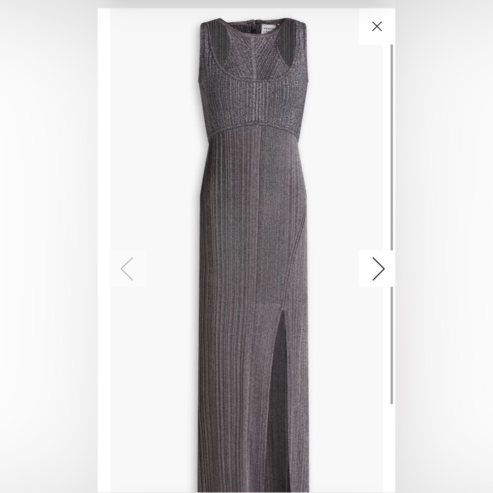 HERVÉ LÉGER Cutout metallic ribbed-knit gown XS